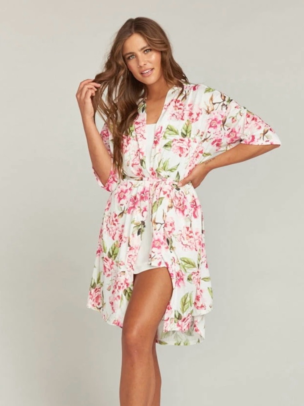 Show Me Your Mumu Brie Garden of Blooms Pink Floral Robe One Size Bridal Wedding